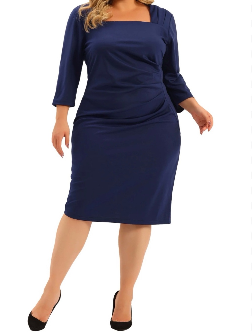 Agnes Orinda Women Round Neck Short Sleeve Navy Blue Size 2x